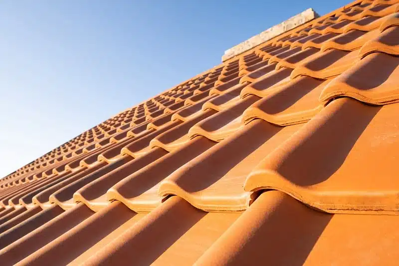 Flat interlocking clay tile roof on a contemporary Bay Area home
