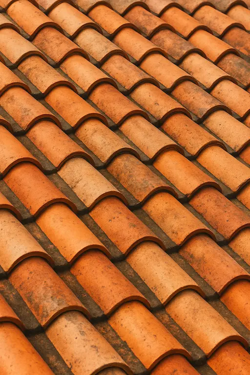Terracotta clay barrel tile roof on a Mediterranean-style home