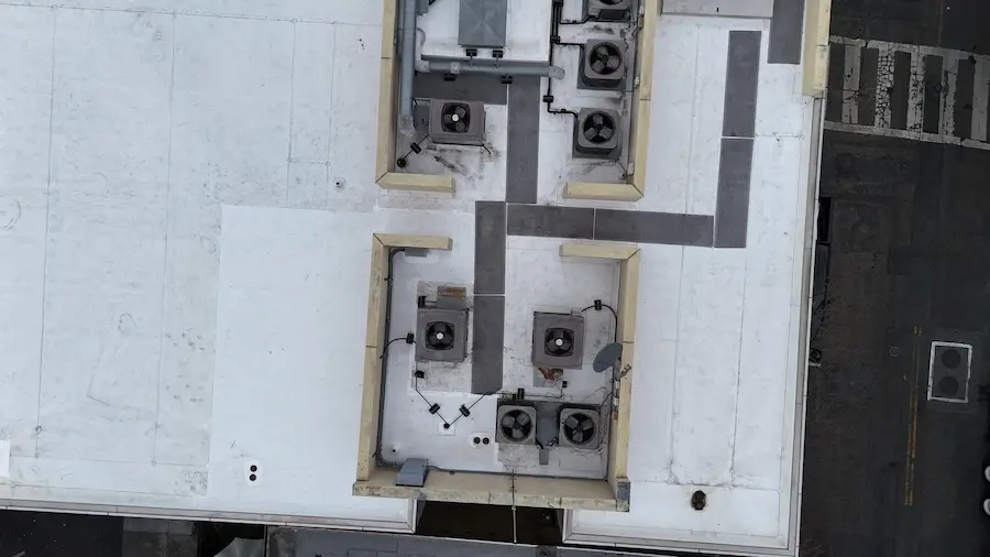 areal view of flat roof completed job