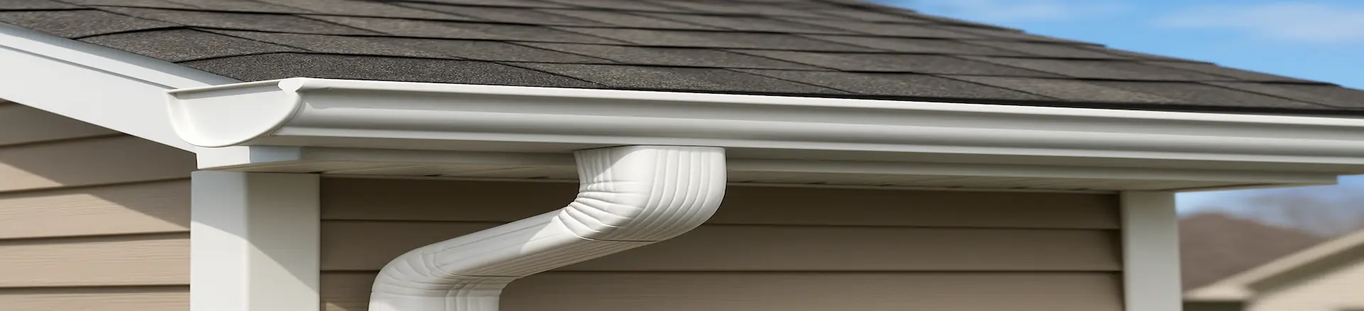 Seamless aluminum rain gutters installed on a home