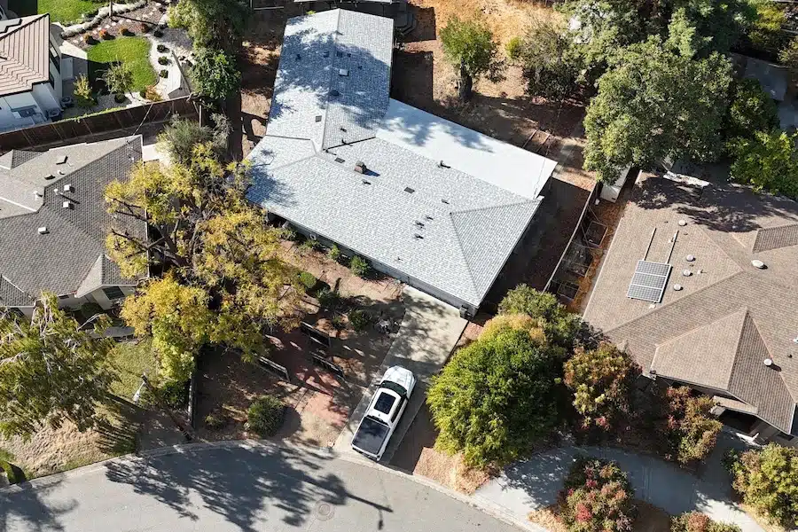 Completed roof replacement in Saratoga, CA using Sierra Gray Owens Corning shingles