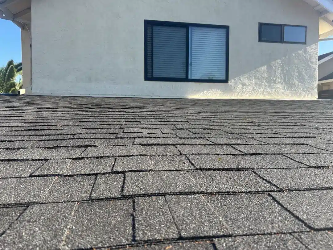 Completed Owens Corning cool roof shingle section at 1150 Silva Lane, Alameda