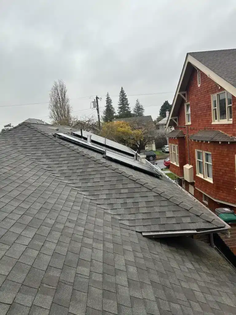 Weathered asphalt shingle roof before reroof at 6430 Colby Street, Oakland CA
