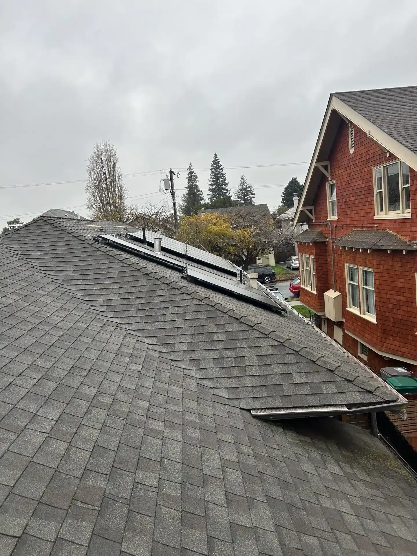 Weathered asphalt shingle roof before reroof at 6430 Colby Street, Oakland CA