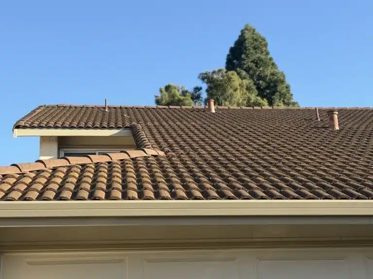 Repaired concrete tile roof over the garage after tile reset in Fremont CA