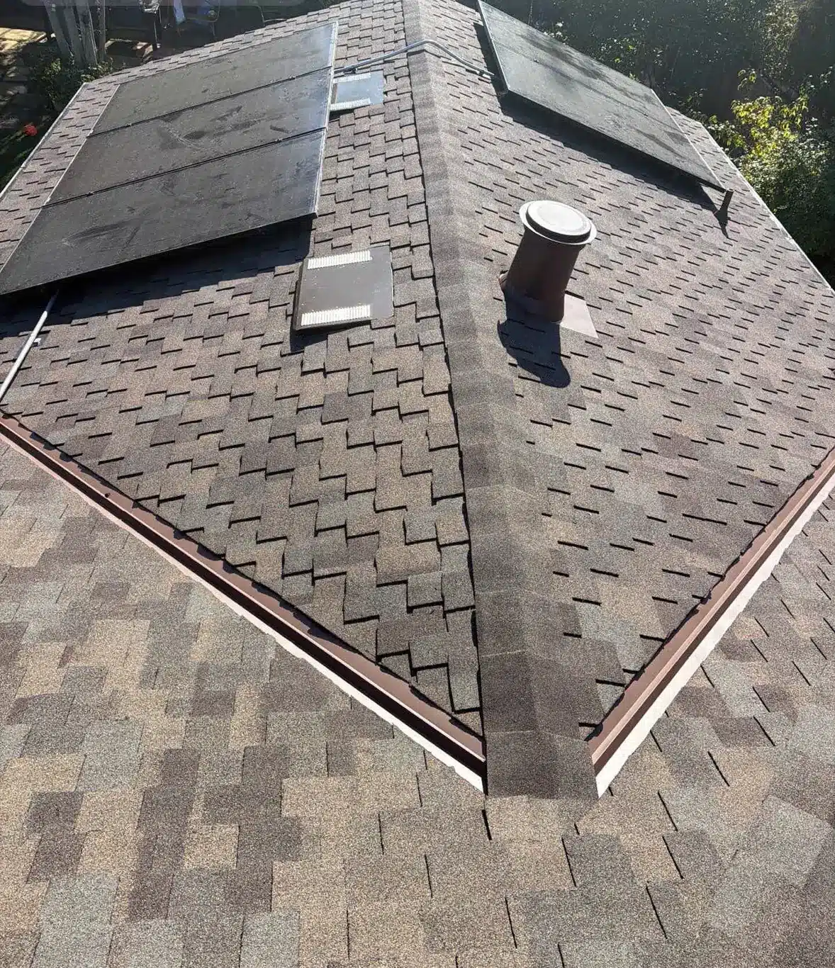 New Altum Blend shingle roof with color-matched vents and solar panels in Corte Madera