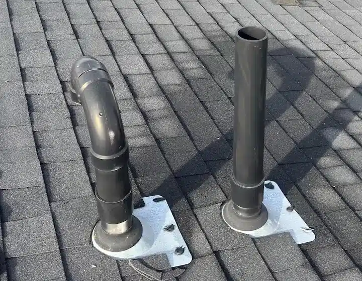 Two new pipe boot flashings installed on the shingle roof during the Sunnyvale skylight replacement