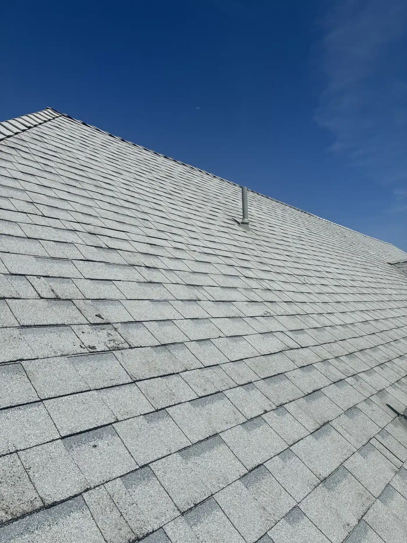 Finished hip and ridge cap detail on the new architectural shingle roof at 1117 Union Street, Alameda CA