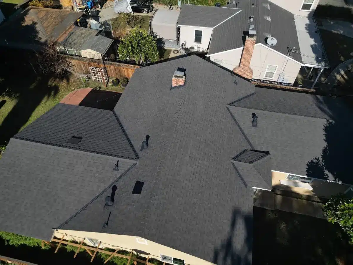 Completed charcoal architectural shingle roof replacement on Revey Avenue in central San Jose