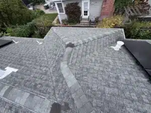 Finished CertainTeed Presidential shingle roof with solar panels reinstalled on a home in Corte Madera, CA 94925