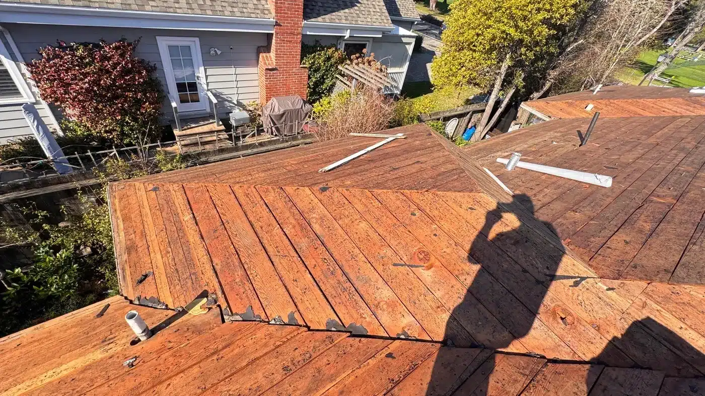 New plywood roof deck overlay installed across the whole roof in Corte Madera, CA