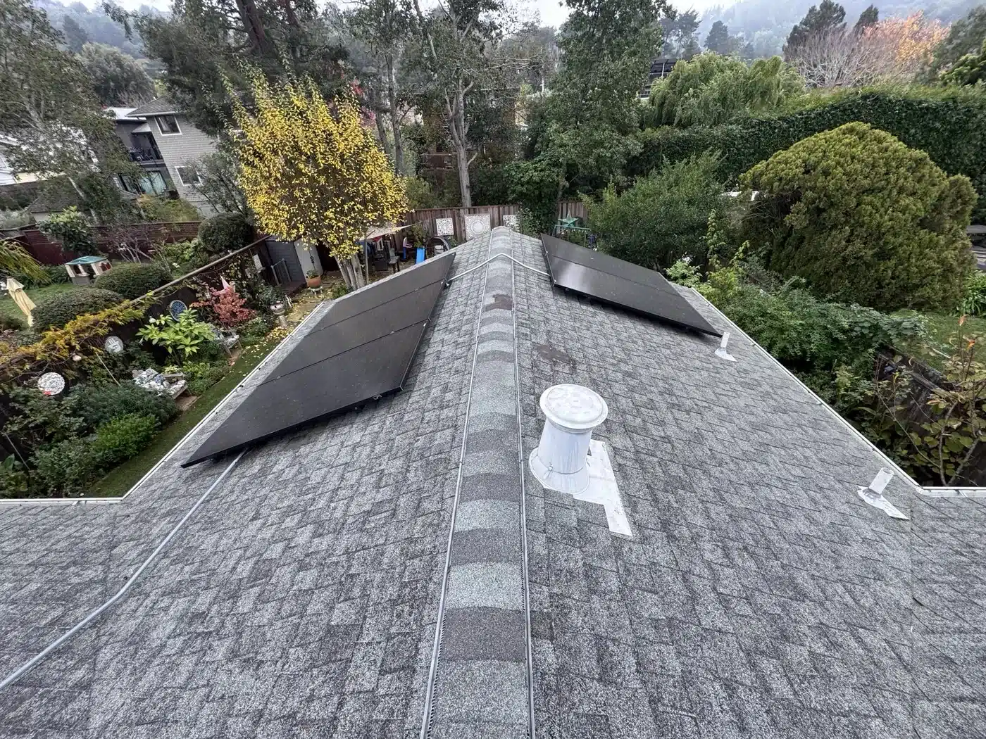 CertainTeed Presidential shingles with solar panels reinstalled on the new roof in Corte Madera, CA