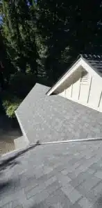 Finished Owens Corning architectural shingle roof on a mountain home among redwoods in Felton, CA 95018