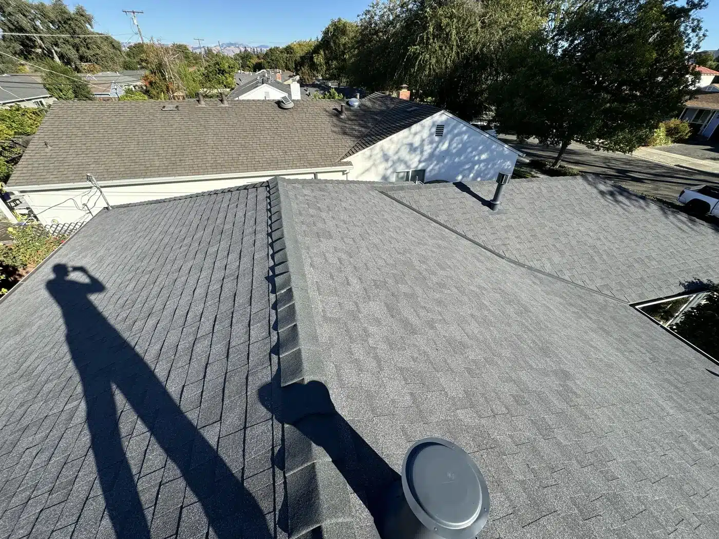 New shingle roof after replacement on Homewood Drive in central San Jose
