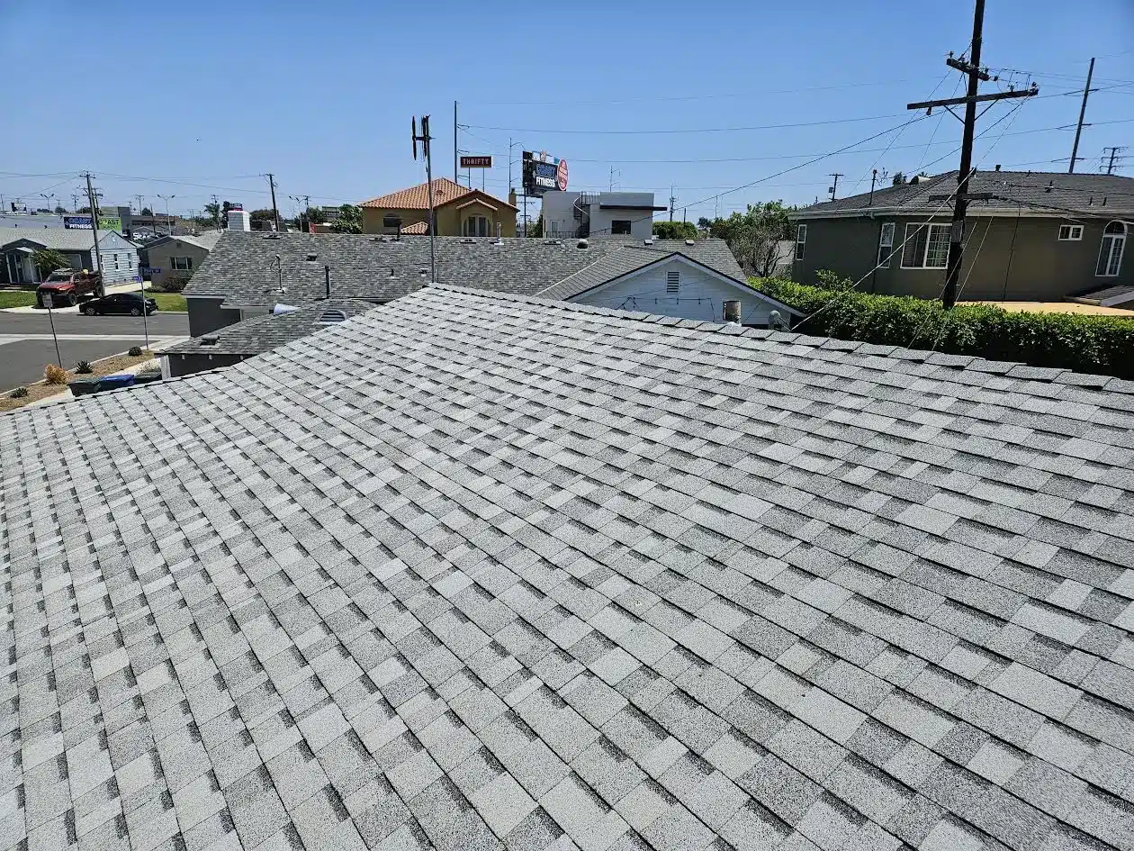 New light gray shingle roof after replacement on Costa Drive in Hawthorne
