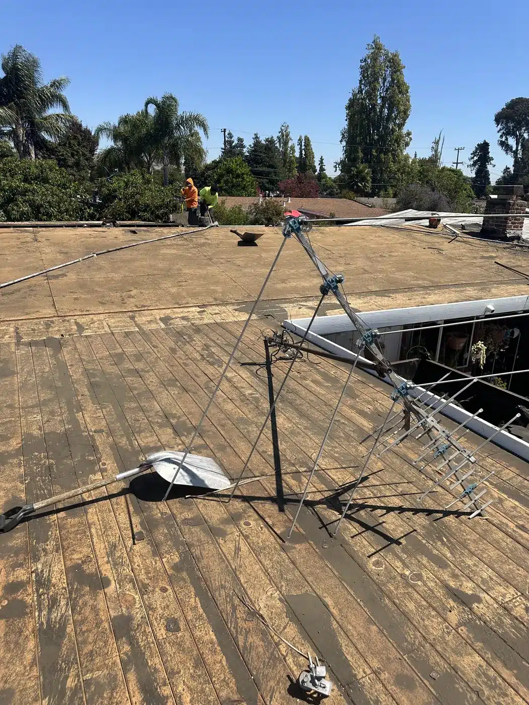 Roof stripped to the deck during tear-off on Ormond Avenue in Hayward