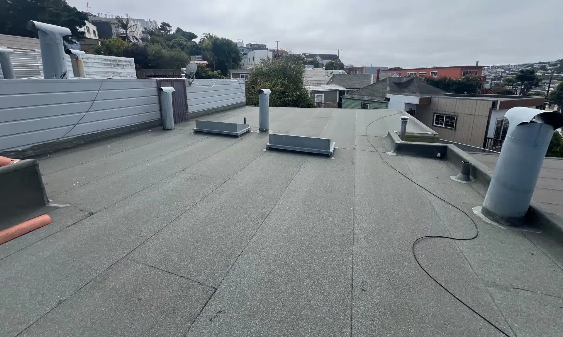 Wide view of the completed flat roof replacement in San Francisco