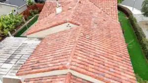 Completed two-piece clay tile roof seen from above after the relay at 1402 Clarita Avenue, San Jose CA