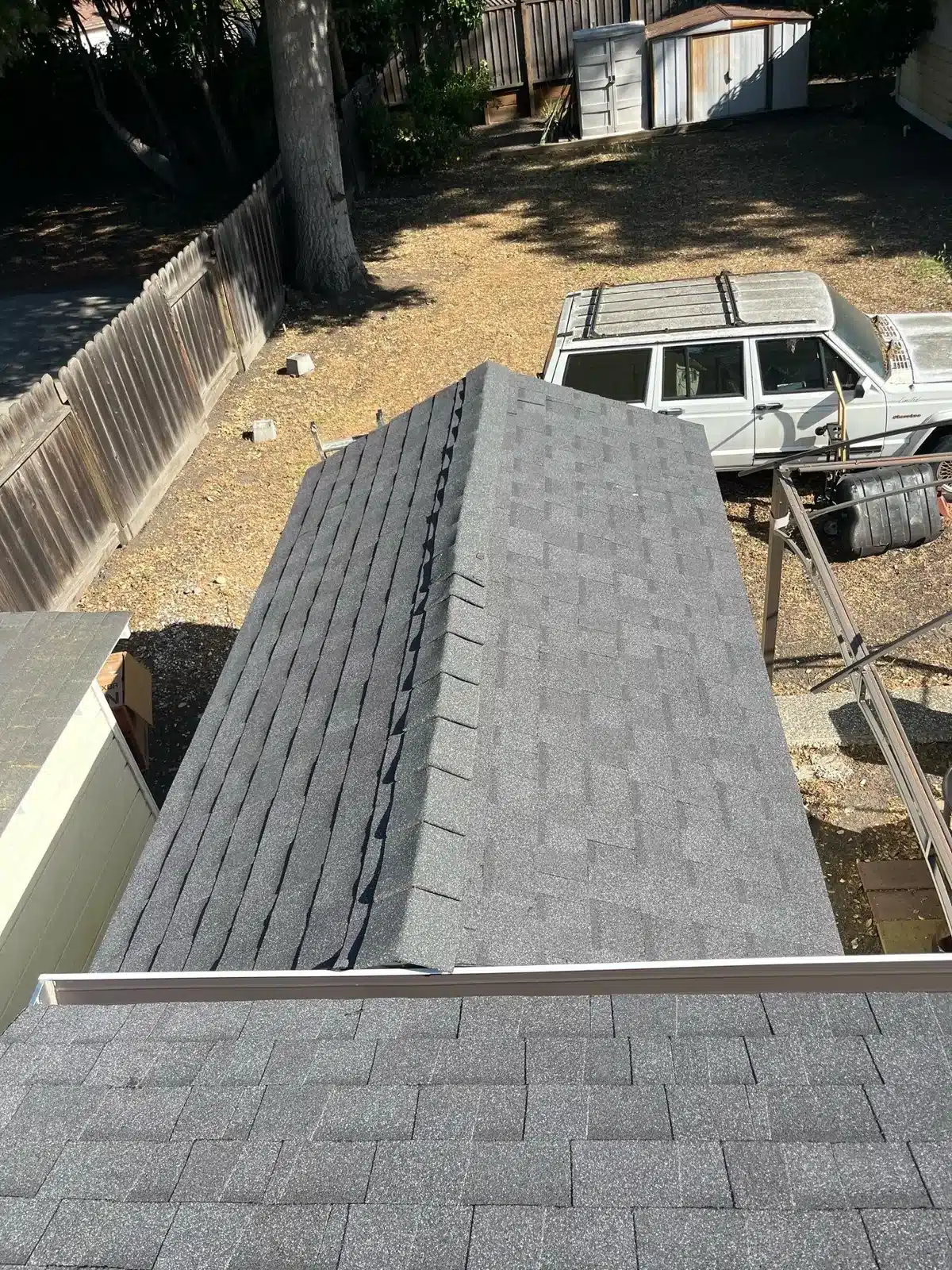 Finished Night Sky architectural shingles and ridge cap at 2168 Forbes Avenue, Santa Clara CA