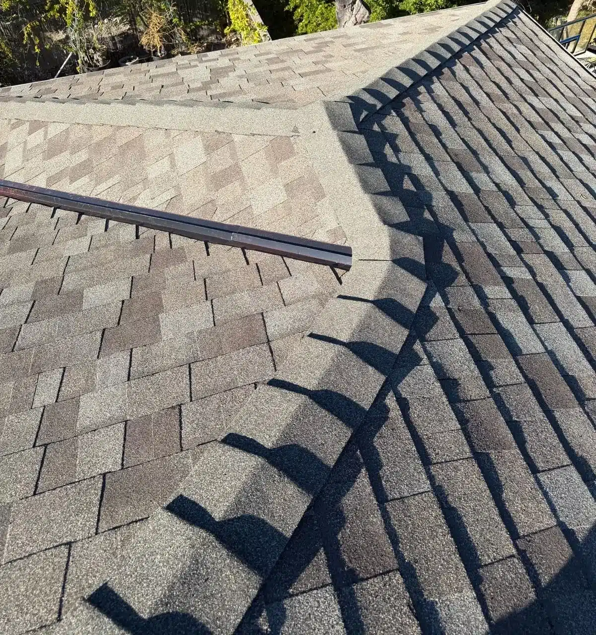 Finished hip and ridge line on the new shingle roof in El Sobrante