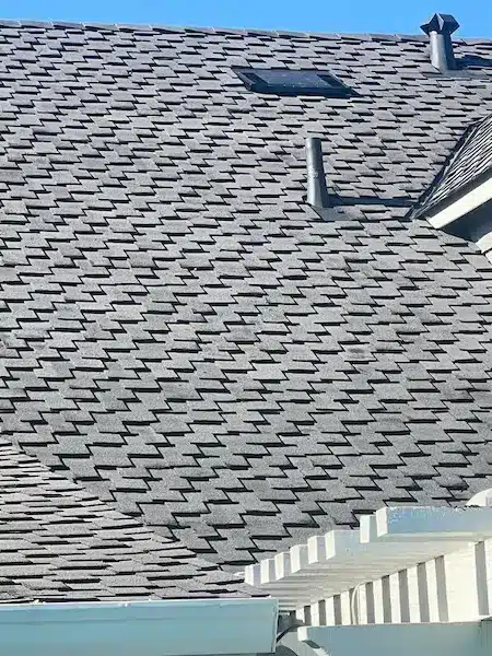 The same house in Campbell CA after replacement with a gray Presidential shingle roof, skylight and new vents
